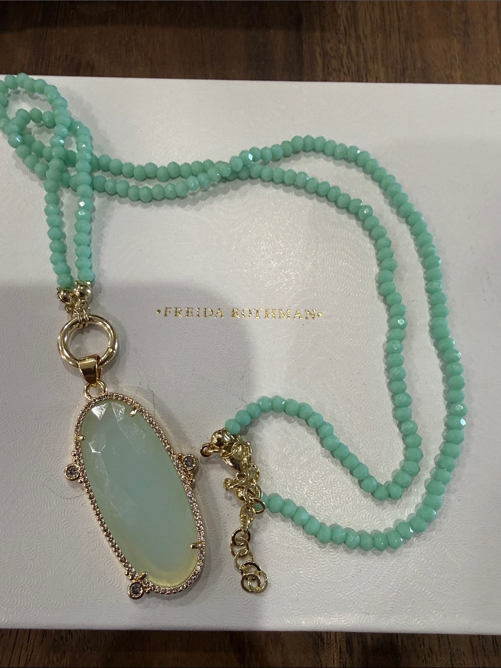 Freida Rothman Gold-Trim Mint Beaded Pendant Necklace 24 inch